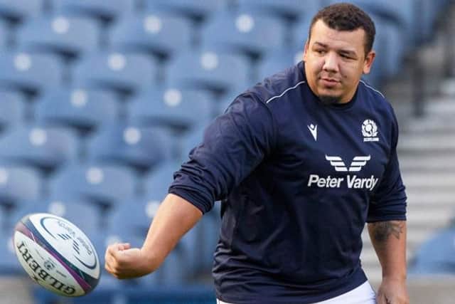 New father Javan Sebastian trains with Scotland at BT Murrayfield. (Photo by Craig Williamson / SNS Group)