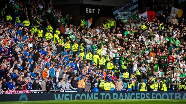 Celtic and Rangers fans are segregated during the Ladbrokes Premier match between Rangers and Celtic at Ibrox Stadium, on September 1, 2019, in Glasgow, Scotland. (Photo by Craig Williamson / SNS Group)