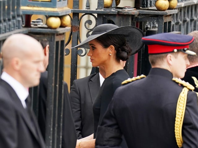 The Duchess of Sussex arrives for the State Funeral of Queen Elizabeth II, held at Westminster Abbey, London. Picture date: Monday September 19, 2022.