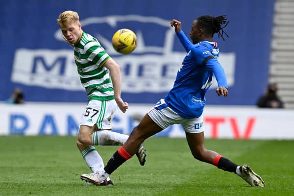 Celtic's Stephen Welsh (left) is tackled by Rangers' Joe Aribo during a Scottish Cup at Ibrox last weekend. Alan Stubbs believe the two clubs are brands that would attract major investment if they played in a British league. (Photo by Rob Casey / SNS Group)