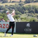 Connor Syme tees off on the seventh hole during day four of the Cazoo Open at Celtic Manor Resort in Newport. Picture; Warren Little/Getty Images.