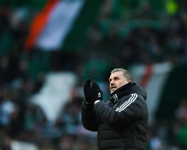 Celtic manager Ange Postecoglou applauds the fans after the 5-0 win over Morton in the Scottish Cup. (Photo by Ross MacDonald / SNS Group)