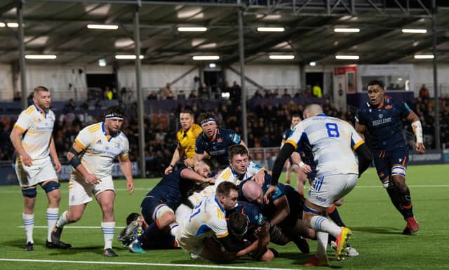 Sam Skinner's late try earned Edinburgh a bonus point as they lost 47-27 at home to Leinster. (Photo by Ross Parker / SNS Group)