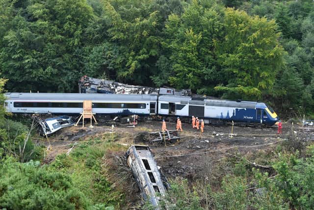 The crash happened as the Glasgow-bound train from Aberdeen was returning north to Stonehaven after being halted by reports of another landslip ahead. Picture: John Devlin