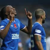 Joe Aribo celebrates after making it 3-0 for Rangers in their Premiership victory over Hamilton Accies at Ibrox on Sunday afternoon. (Photo by Ian MacNicol/Getty Images)