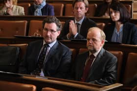 Pictured: John Hollingworth as James Hartley and Toby Jones as Alan Bates.