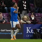 Morelos celebrates scoring at Tynecastle in typical Alfredo fashion - with a typical response from the home stands.