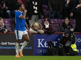 Morelos celebrates scoring at Tynecastle in typical Alfredo fashion - with a typical response from the home stands.