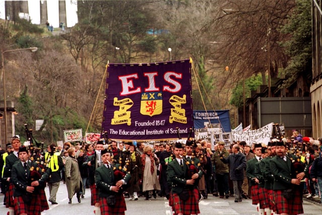 The 1996 Educational Institue of Scotland march saw teachers, pupils and parents come together to demonstrate over cuts in education.