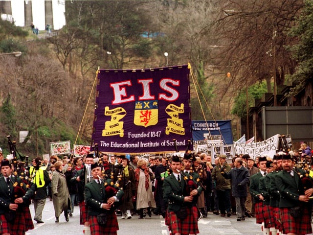 The 1996 Educational Institue of Scotland march saw teachers, pupils and parents come together to demonstrate over cuts in education.