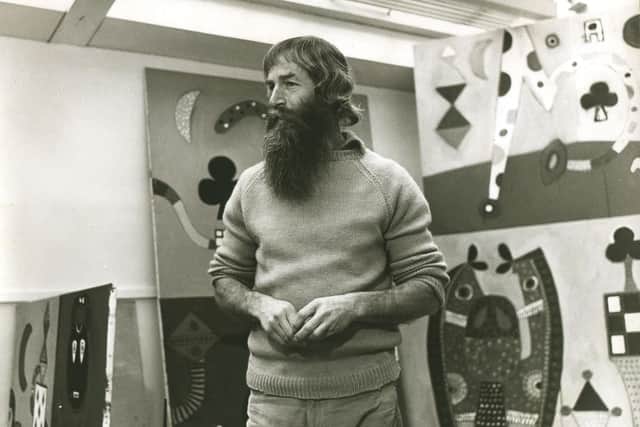 Alan Davie at Gamels Studio, Hertfordshire 1970. PIC: Photo by J.S.Lewinski. Courtesy of Gimpel Fils