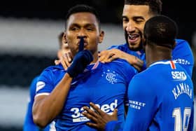 Alfredo Morelos celebrates after scoring to make it 2-0 Rangers during a Scottish Premiership match between St Mirren and Rangers at the SMISA Stadium, on December 30, 2020, in Paisley, Scotland. (Photo by Alan Harvey / SNS Group)