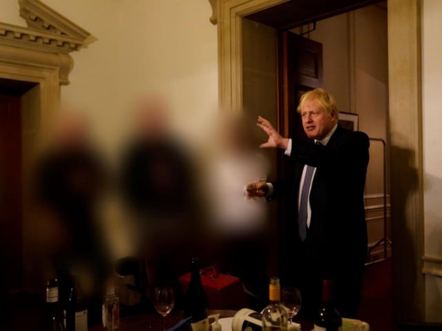 Another image of Prime Minister Boris Johnson attending a gathering for the departure of a special advisor.