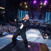 Robbie Williams belts it out at Edinburgh's Murrayfield Stadium back in his sex-god days (Picture: Tony Marsh)