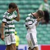 A dejected Callum McGregor and Matt O'Riley at full-time on Saturday after the scoreless draw left their team without a goal in two straight domestic matches. Extending that run to three at Ibrox on Sunday would recall the dark days of the 1990s. (Photo by Craig Foy / SNS Group)