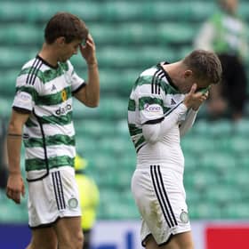 A dejected Callum McGregor and Matt O'Riley at full-time on Saturday after the scoreless draw left their team without a goal in two straight domestic matches. Extending that run to three at Ibrox on Sunday would recall the dark days of the 1990s. (Photo by Craig Foy / SNS Group)