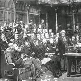 William Gladstone speaking in House of Commons, London, 1882. (Photo by Hulton Archive/Getty Images)