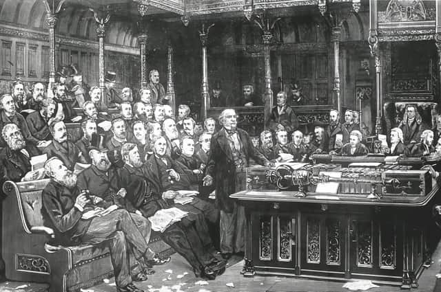 William Gladstone speaking in House of Commons, London, 1882. (Photo by Hulton Archive/Getty Images)
