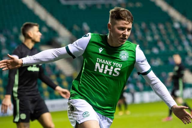 Hibs' Kevin Nisbet celebrates scoring earlier in the season but the Leith side have not been on target enough in recent weeks and will need to rediscover that scoring form to reinvigorate their league campaign. Photo by Craig Foy / SNS Group