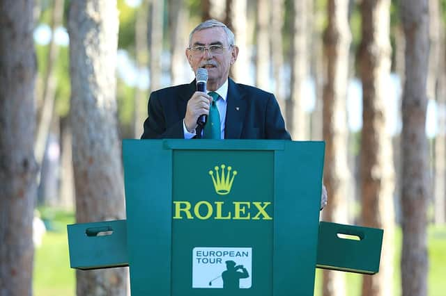 Alistair Scott announces a player during the Turkish Airlines Open.