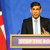 Prime Minister Rishi Sunak at a press conference in Downing Street after seeing the Safety of Rwanda Bill passed in the House of Commons. Image: Stefan Rousseau/Getty Images.
