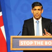 Prime Minister Rishi Sunak at a press conference in Downing Street after seeing the Safety of Rwanda Bill passed in the House of Commons. Image: Stefan Rousseau/Getty Images.