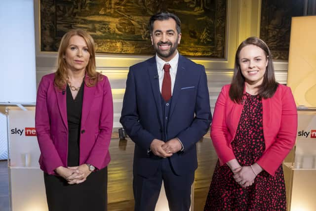 Ash Regan, left, Humza Yousaf and Kate Forbes are standing to be the next SNP leader (Picture: Peter Devlin For Sky News via Getty Images)