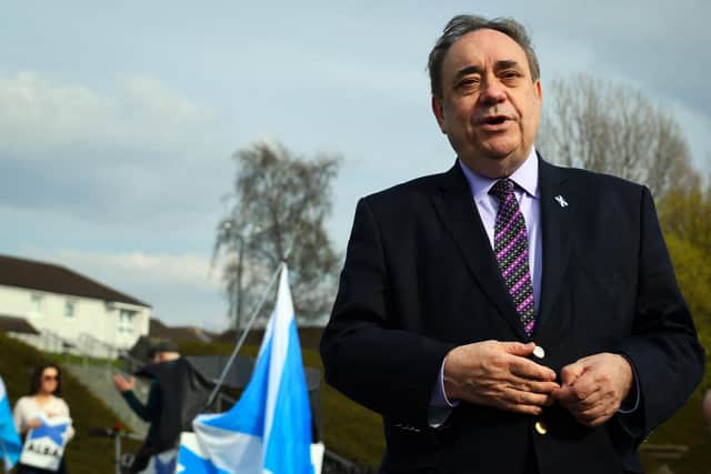 ALBA Party Leader Alex Salmond speaks as he launches his Glasgow campaign at the People's Palace on Glasgow Green in Glasgow on April 19, ahead of the Scottish Parliamentary election on May 6 (Photo by Andy Buchanan / AFP).