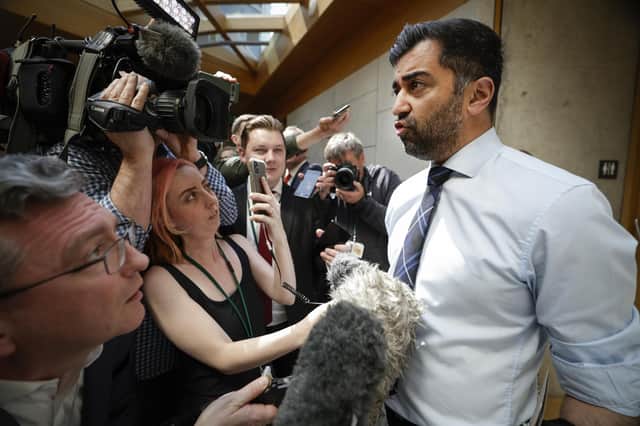 First Minister Humza Yousaf meets the Press yesterday after the SNP group meeting at the Scottish Parliament, the first since Nicola Sturgeon was questioned by police probing party finances (Picture: Jeff J Mitchell/Getty Images)