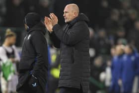 Rangers manager Philippe Clement applauds the travelling fans at full time.