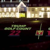 Protesters projected the rising US Covid-19 death toll on to Trump Turnberry. Picture: Led By Donkeys
