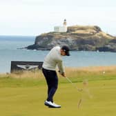 Matt Fitzpatrick  plays their second shot on the 13th hole in the second round of the Genesis Scottish Open at The Renaissance Club. Picture: Kevin C. Cox/Getty Images.