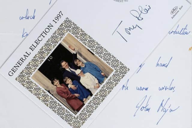 A signed letter from Sir John Major after he had left 10 Downing Street and a signed postcard from Tony Blair about the 1997 General Election.