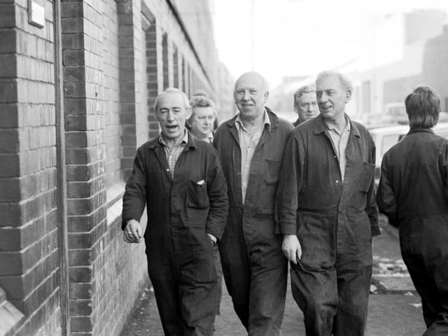 Workers from the British Leyland Albion Works at Scotstoun in Glasgow, under threat of closure in February 1987.