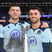 Blair Kinghorn (left) and Adam Hastings after Scotland's win over France in 2020. (Photo by Gary Hutchison / SNS Group / SRU)