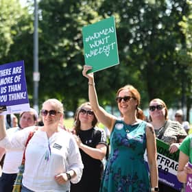 A socially distanced protest organised by campaign group For Women Scotland was held on Tuesday at Glasgow Green, the historic site of suffragette rallies in the city (Picture: John Devlin)