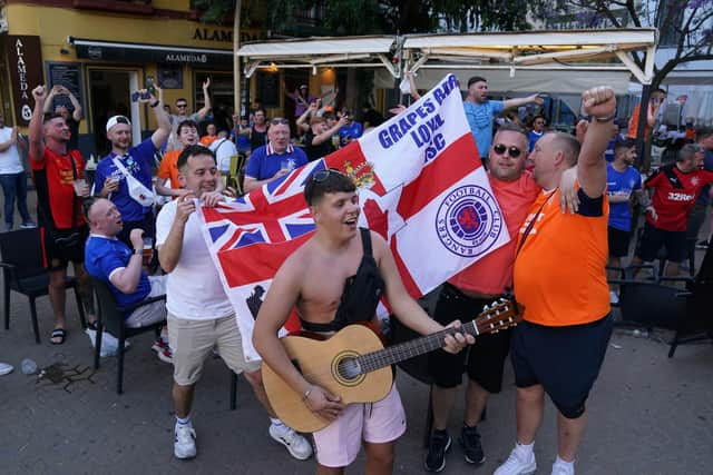 Rangers supporters in Alameda de Hercules ahead of Wednesday's UEFA Europa League final against Eintracht Frankfurt.