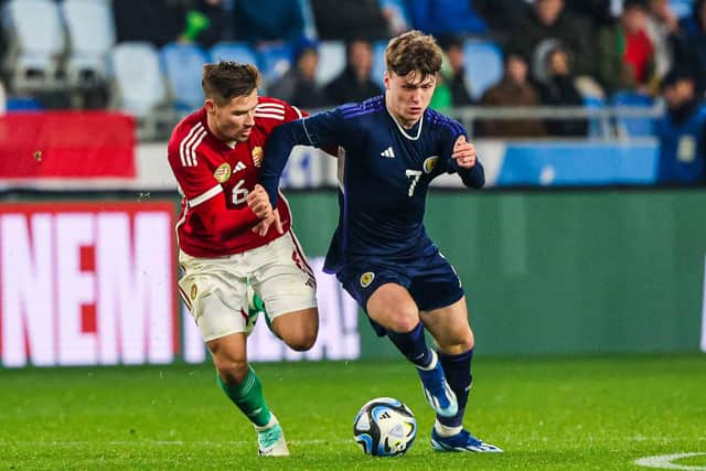 Ben Doak in action for Scotland Under-21s in a Euro qualifier against Hungary in November. (Photo by Laszlo Szirtesi / SNS Group)
