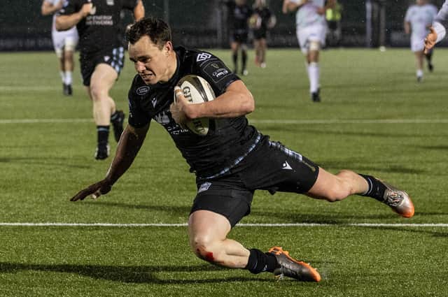 Glasgow's Lee Jones scores a second half try in the win over Ospreys at Scotstoun. Picture: Craig Williamson/SNS