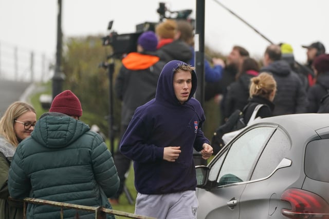 Ed McVey was spotted wearing tracksuit bottoms and a hoodie with the University of St Andrews logo on it while being filmed running at the town’s East Scores.