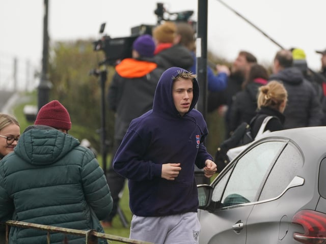 Ed McVey was spotted wearing tracksuit bottoms and a hoodie with the University of St Andrews logo on it while being filmed running at the town’s East Scores.