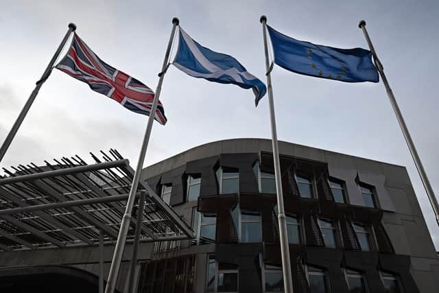 The EU flag flies outside the Scottish Parliament