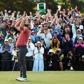 Jon Rahm of Spain celebrates on the 18th green after winning the 2023 Masters at Augusta National Golf Club. Picture: Christian Petersen/Getty Images.