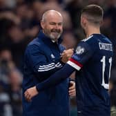 Steve Clarke and Ryan Christie after Scotland's victory over Israel on Saturday. Picture: SNS