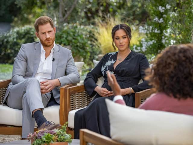 The Duke and Duchess of Sussex have plunged the monarchy into a crisis, accusing an un-named royal of racism, suggesting the family were jealous of Meghan and revealing how she contemplated taking her own life while pregnant. (Joe Pugliese via Getty Images)