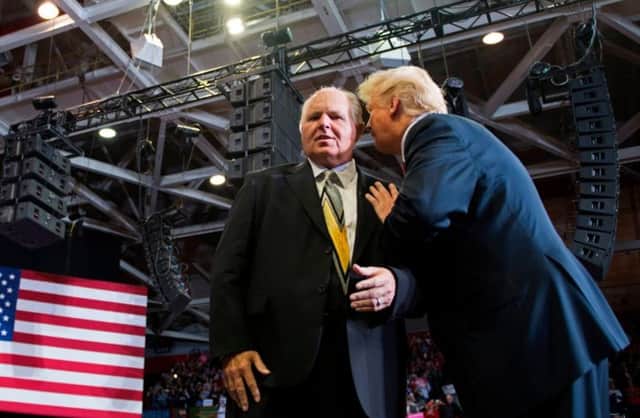 Limbaugh was a supporter of Trump (both pictured in 2018 at a 'Make America Great Again' rally, and the former president paid tribute to him following his death (Picture: Getty Images)