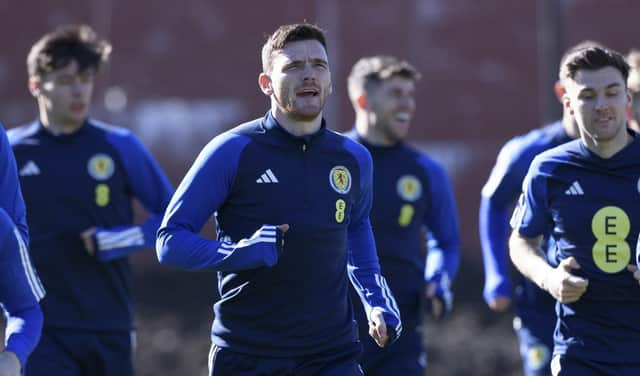 Andy Robertson during a Scotland training session at Lesser Hampden ahead of facing Spain.