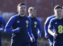 Andy Robertson during a Scotland training session at Lesser Hampden ahead of facing Spain.
