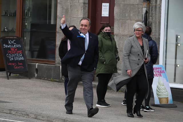Alba party leader Alex Salmond in Ellon as votes continue to be counted for the Scottish Parliamentary Elections at the P&J Live/TECA, Aberdeen. Picture: Andrew Milligan/PA Wire
