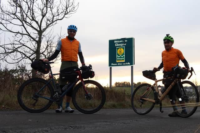 Mark Beaumont and Markus Stitz on Glasgow's north eastern boundary near Wallace's Well